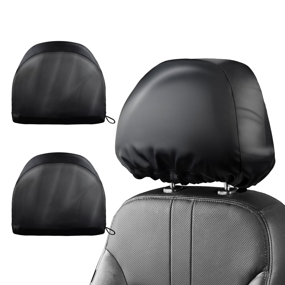 Sprouterie satin black headrest cover, 2pc, protects hair and upholstery from friction.