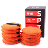 SPTA microfiber applicator pad 9pcs 5inch for smooth wax application on vehicle surfaces.