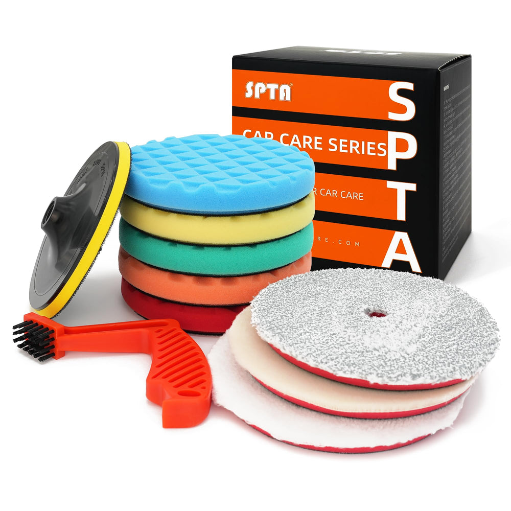 SPTA polishing pads kit with 7-inch large area for efficient car and boat waxing.