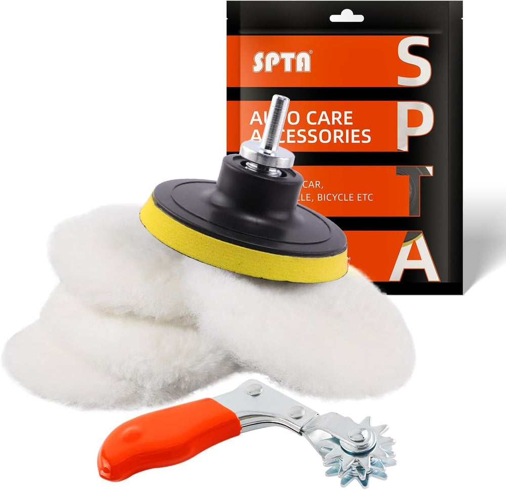 SPTA wool buffing pad 3-inch set close-up for car detailing, surface-safe finish