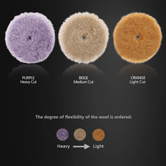 SPTA wool buffing pad with orange light-cut fibers for gentle oxidation removal