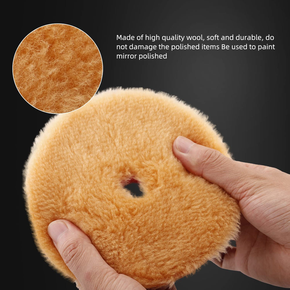 SPTA wool buffing pads 6in close-up shows natural wool pile and secure hook-and-loop backing