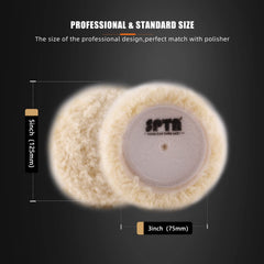 SPTA wool polishing pad 75mm back view showing durable construction and fit