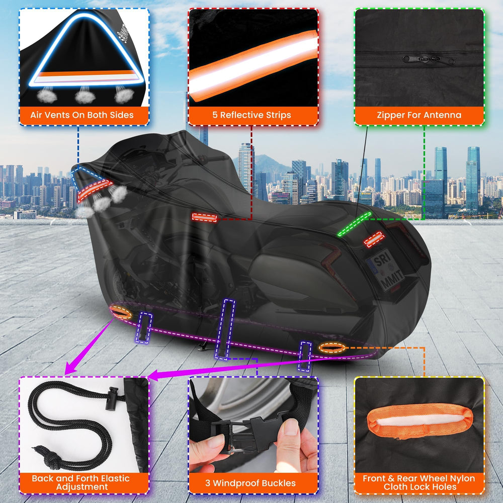 SRIMMIT motorcycle cover with silver nano coating shields UV and fading