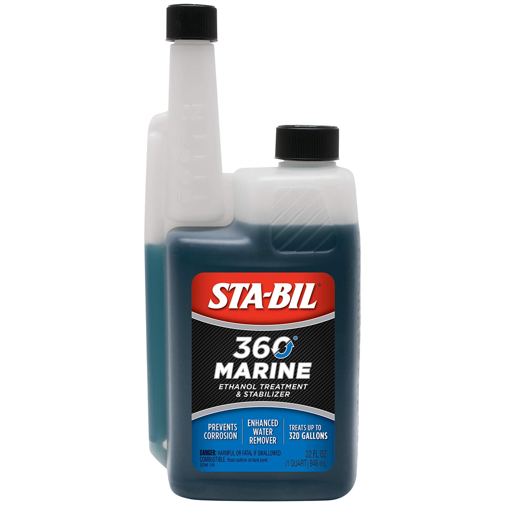 STA-BIL Marine Fuel System Treatment bottle ready for the boat engine