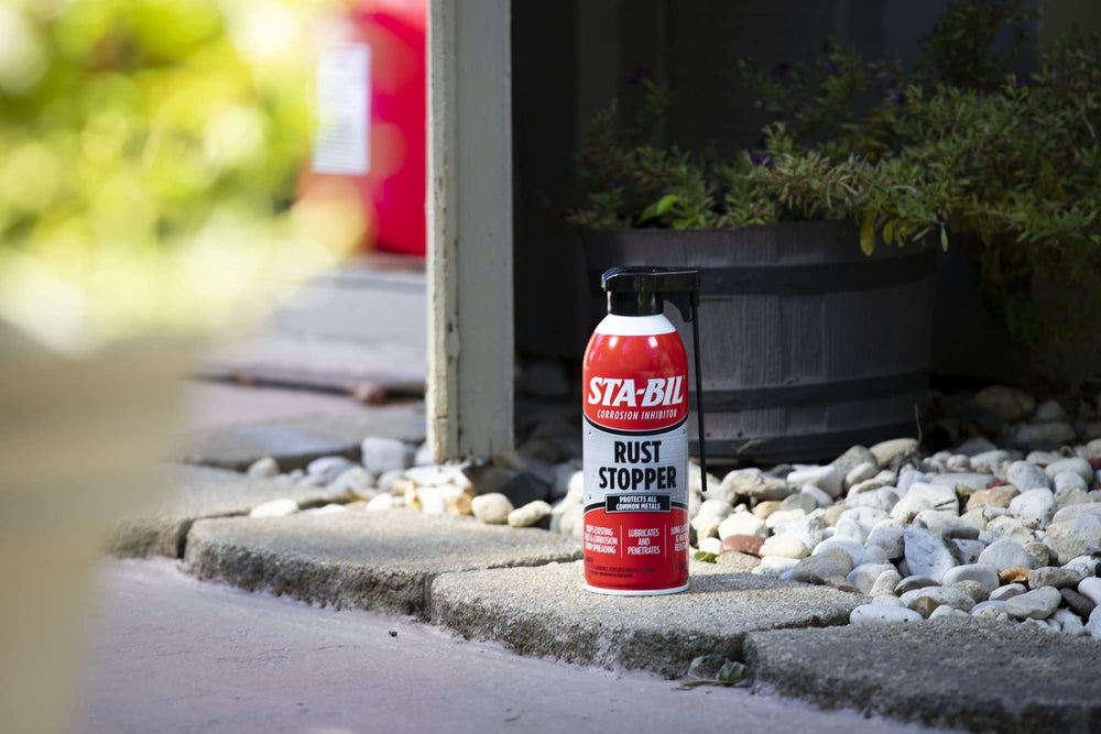 STA-BIL Rust Stopper lubricates door hinges to reduce squeaks.
