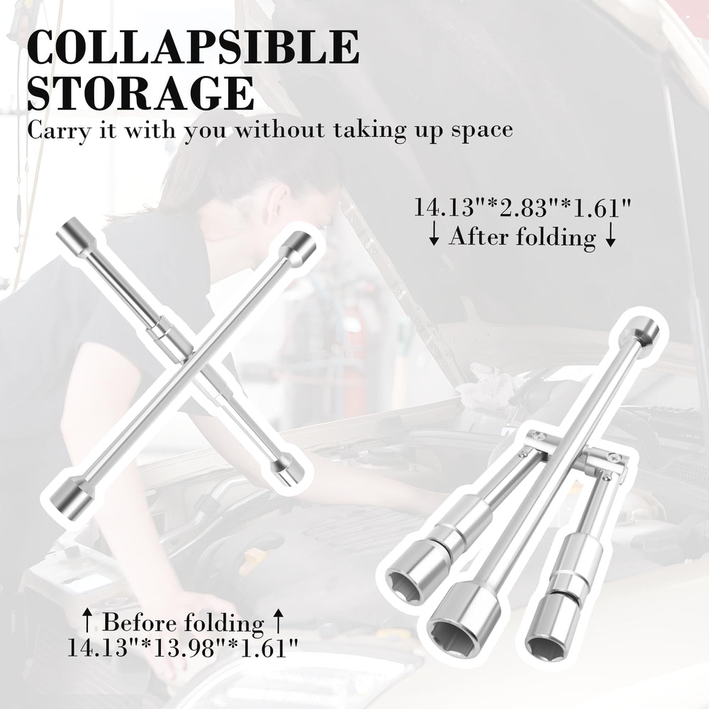 Stacool foldable 4-way lug wrench in 23mm for larger lug nuts.