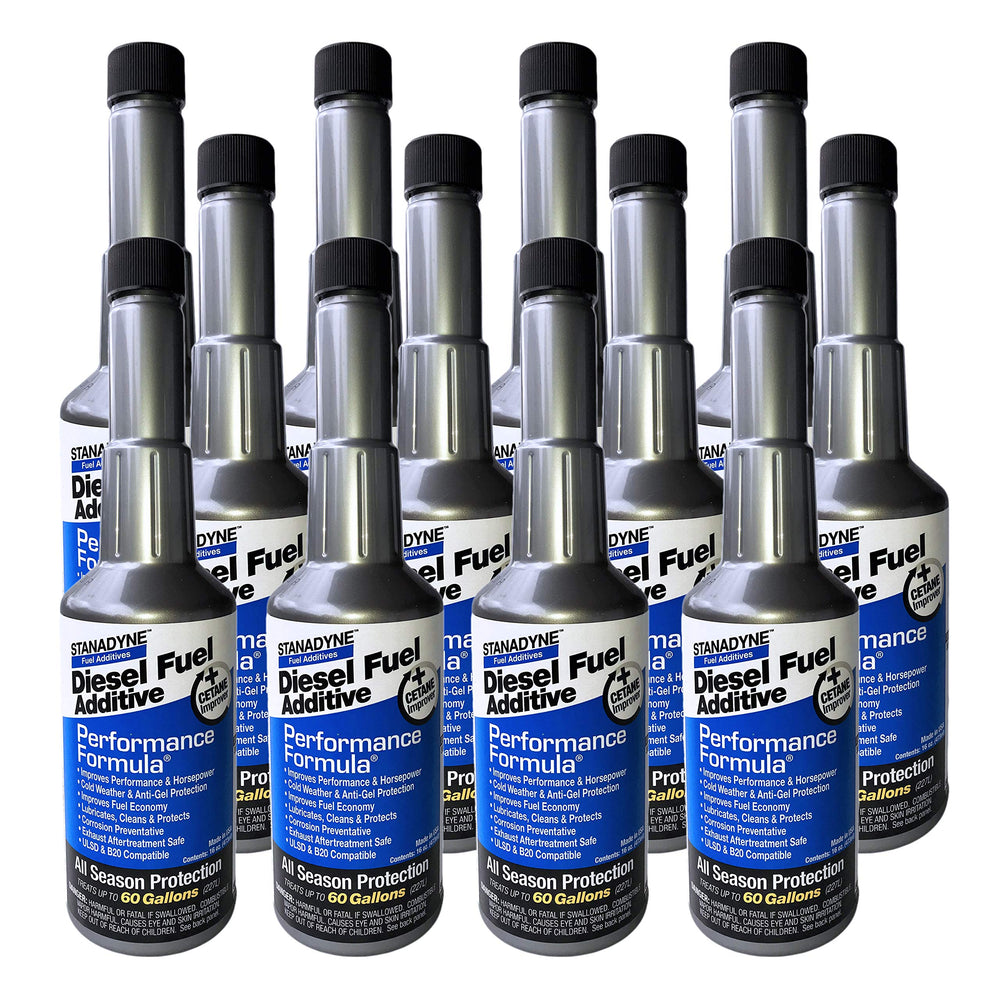 Stanadyne Performance Formula bottle close-up, showing reliable diesel treatment.