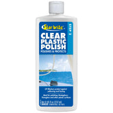 STAR BRITE Clear Plastic Polish Step 2 bottle pour demonstrates easy application and UV protection
