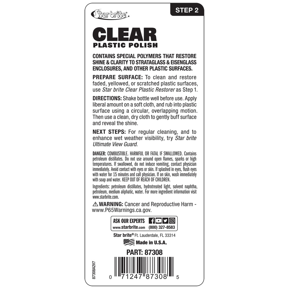 STAR BRITE Clear Plastic Polish Step 2 surface shine highlights clarity restoration for plastic surfaces