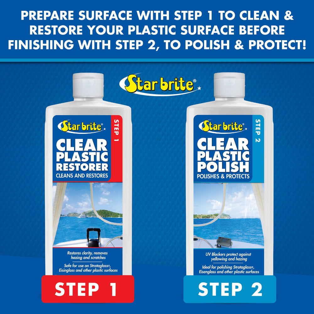 STAR BRITE Clear Plastic Polish Step 2 UV shield protects against yellowing over time