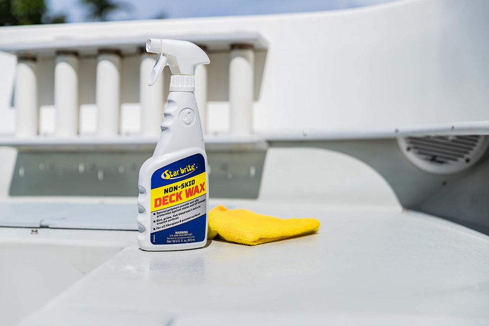 Star Brite Non-Skid Deck Wax preserves deck finish on painted or textured surfaces.
