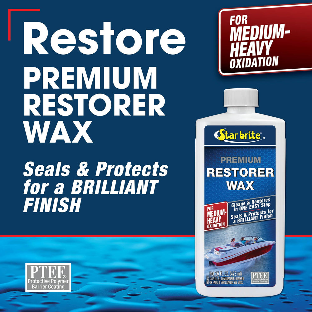 Star Brite Premium Restorer Wax can be applied by hand or with a buffer for easy coverage