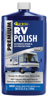 STAR BRITE Premium RV Polish delivers a deep gloss on fiberglass and painted surfaces.