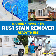STAR BRITE Rust Stain Remover on boat-side to remove sprinkler stains.