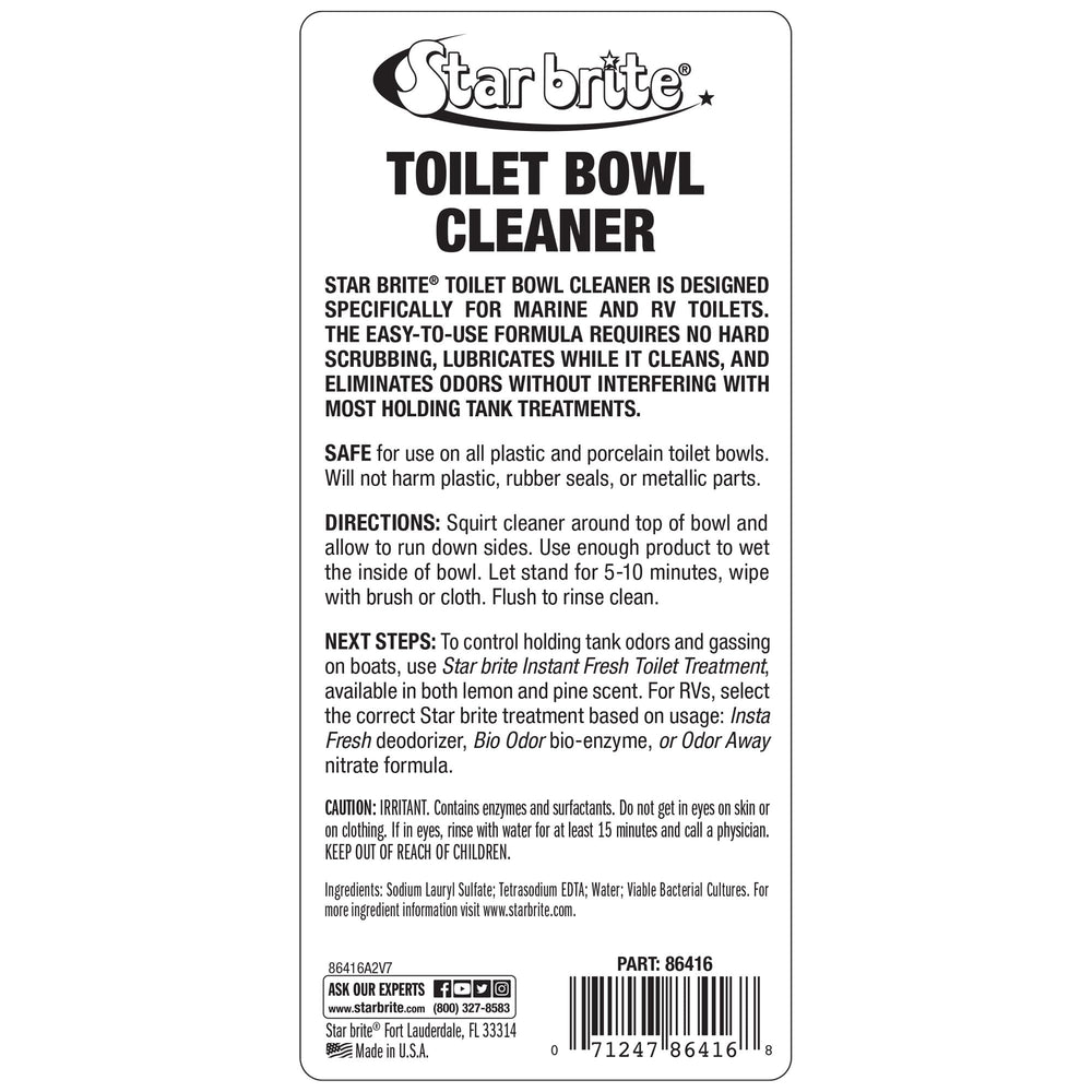 STAR BRITE cleaner on a porcelain RV toilet bowl, showing its versatile use.