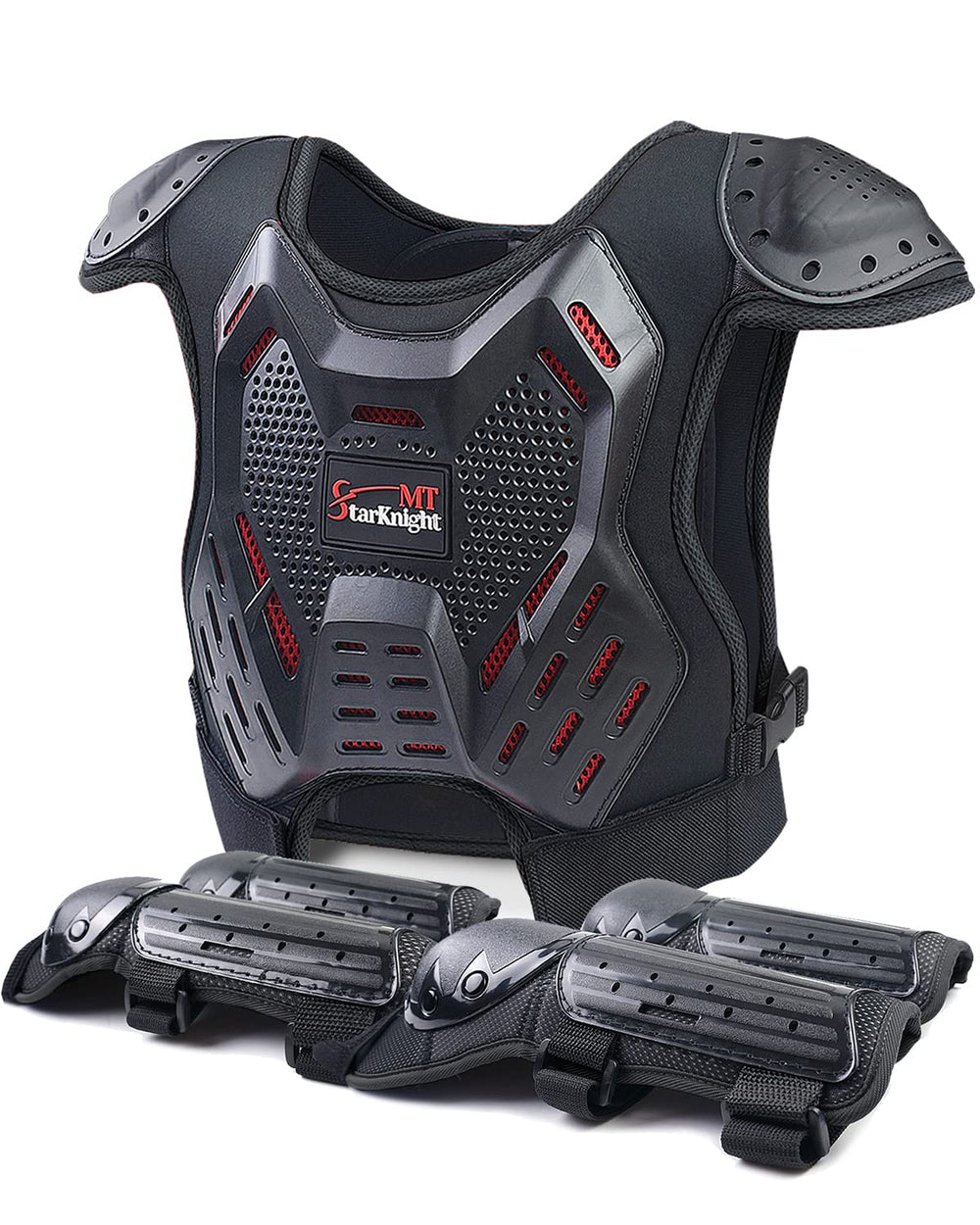 StarknightMT kids chest protector front view with breathable shell for safer rides.