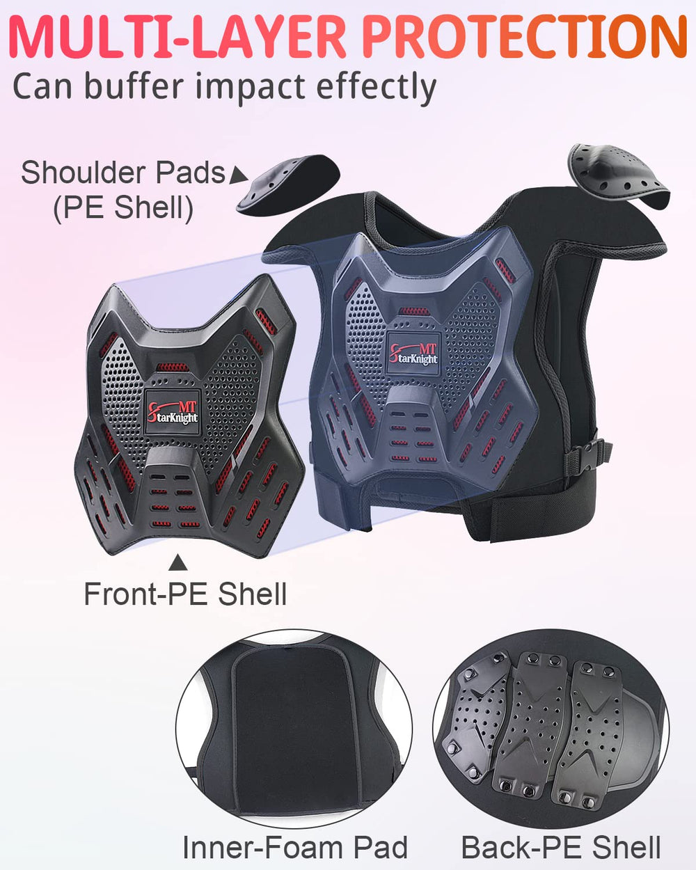 StarknightMT elbow guards with adjustable straps for growing riders.