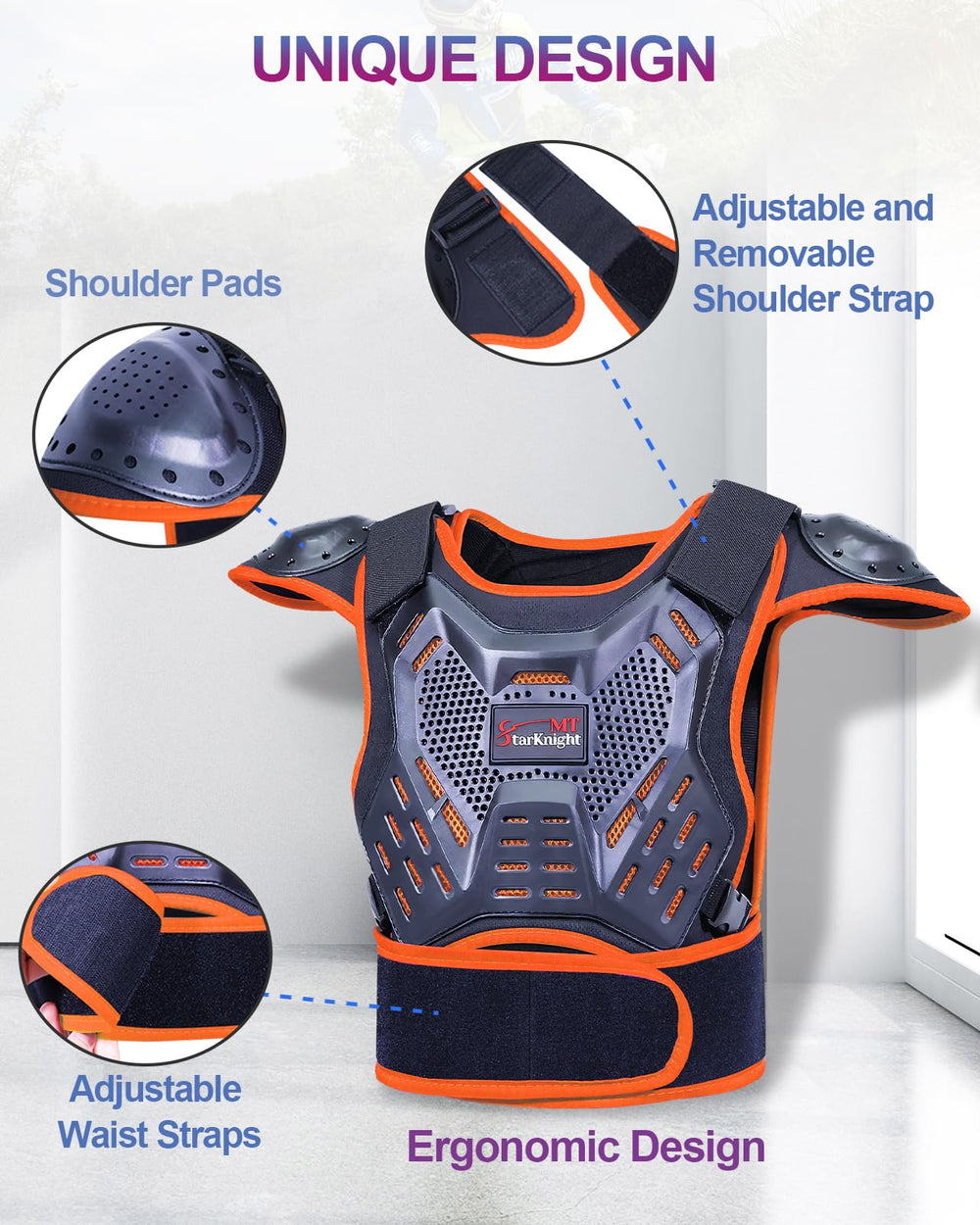 StarknightMT Kids Dirt Bike Gear shoulder protection protects shoulders during rough riding.
