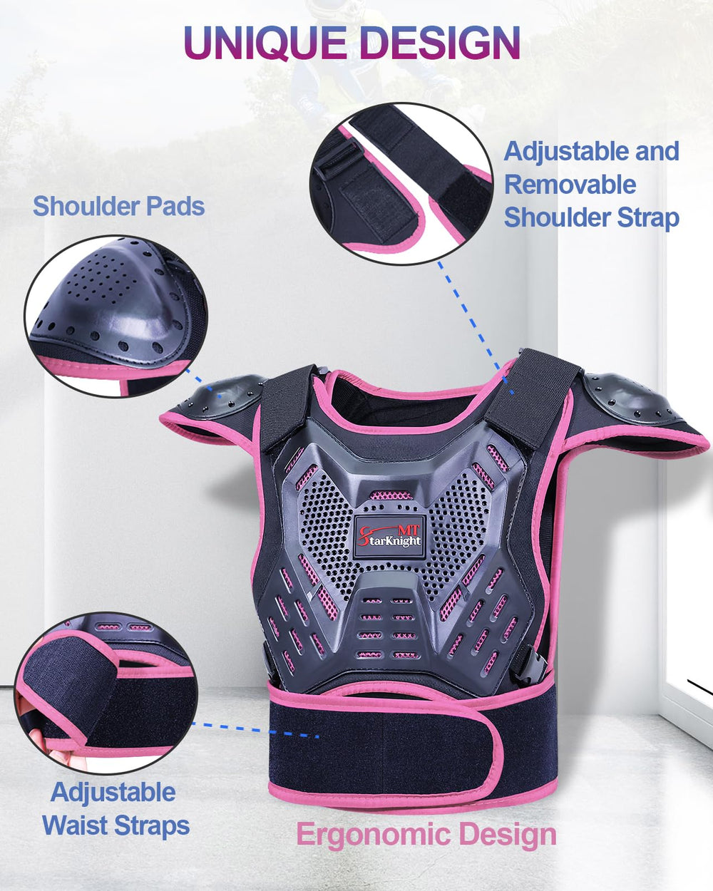 StarknightMT Kids Dirt Bike Gear shoulder shell guards during off-road sessions.