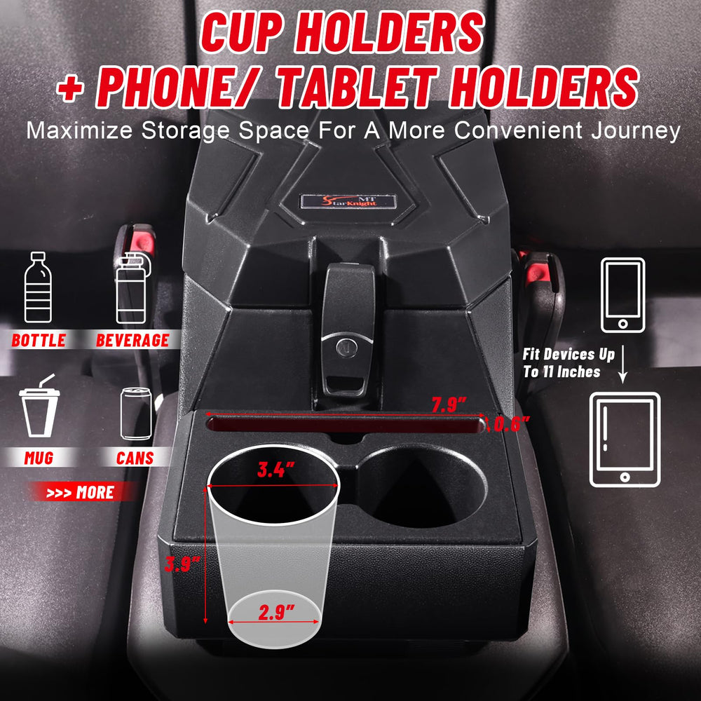 StarknightMT UTV center console 16L storage for tools and gear.