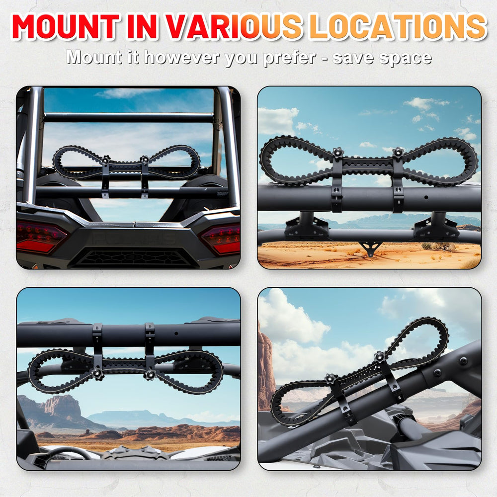 Spare belt tucked securely underneath for quick retrieval during rides.
