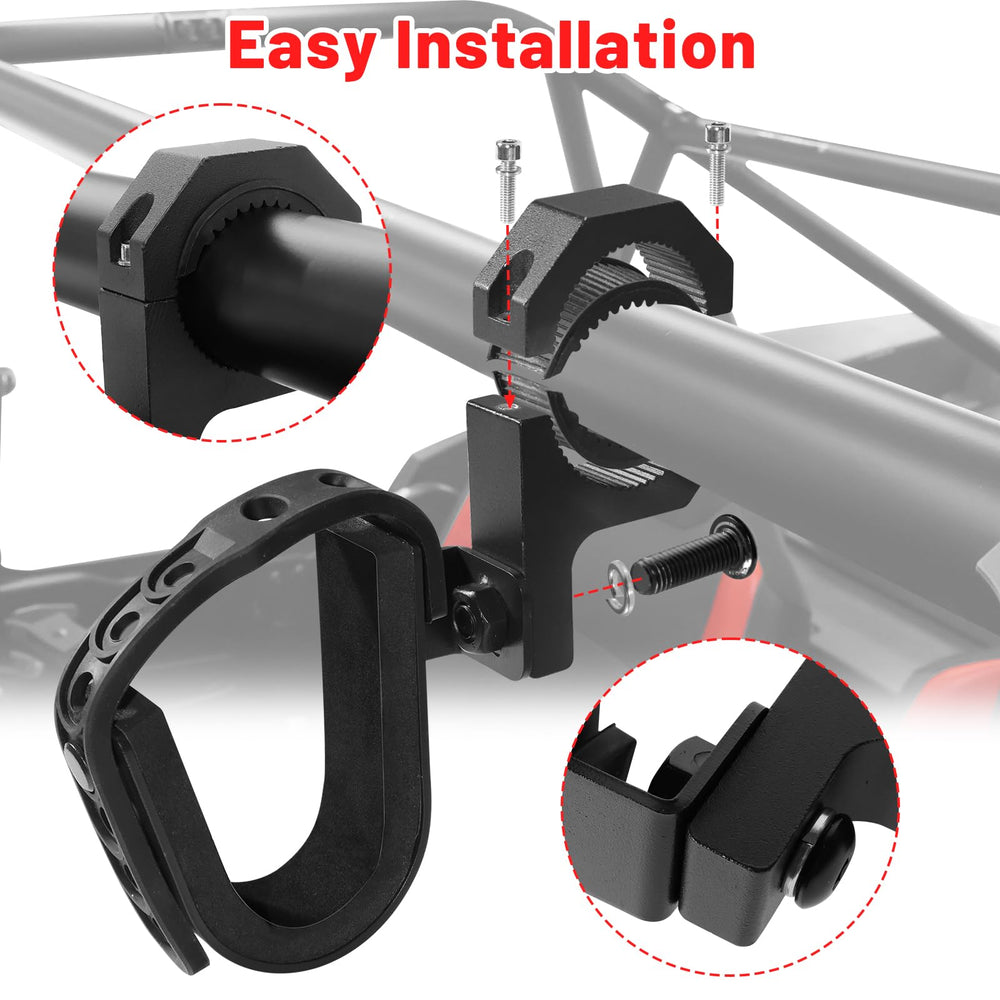 StarknightMT tool rack mounted on UTV with rubber inserts for stability.