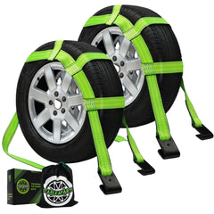 STARLEAPARTS tow dolly straps with reflective accents secure 14–17 inch tires safely at night.