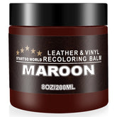 STARTSO WORLD leather recoloring balm maroon bottle restores faded leather color with even finish.