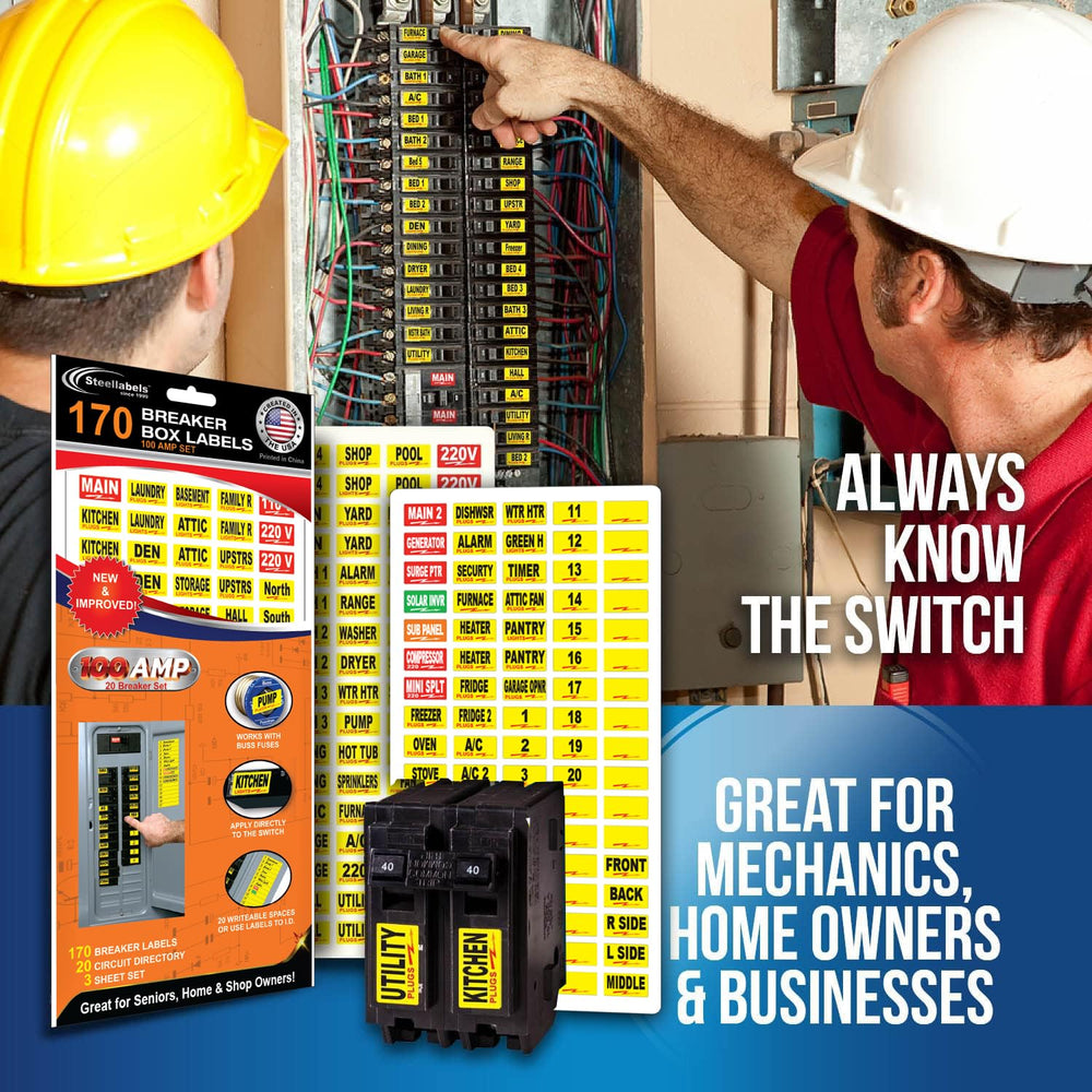 Steellabels labels fit all breakers and fuses for universal use.
