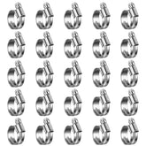 Steelsoft non-slip worm gear hose clamps in a 25-pack for secure automotive and garden connections.