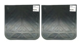Steel Vision black mud flap with chevron pattern protects semi trucks on highways.