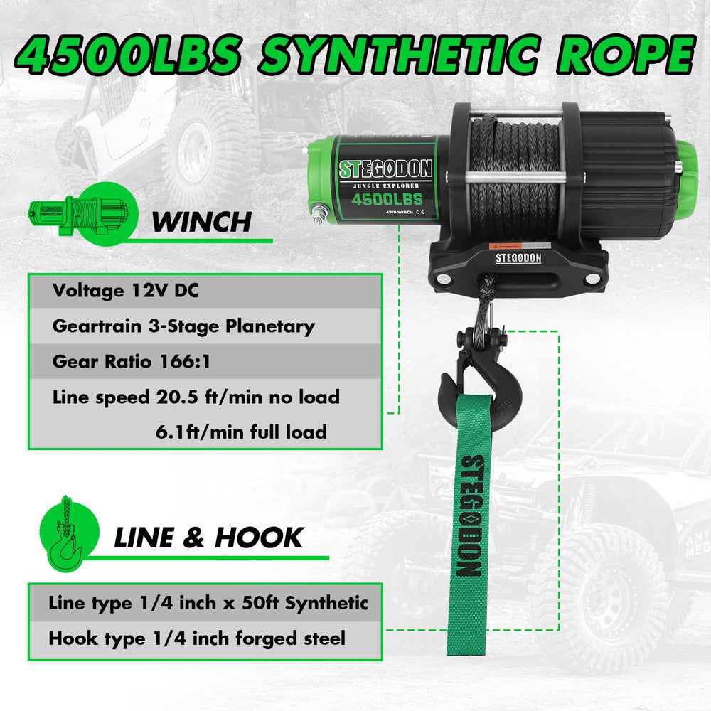 STEGODON 4500lb winch dimensions for compact ATV/UTV mounting