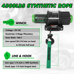 STEGODON 4500lb winch dimensions for compact ATV/UTV mounting