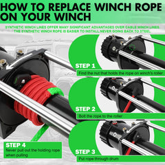 STEGODON 85 ft winch rope ready for 9k to 13.5k lb winch installation