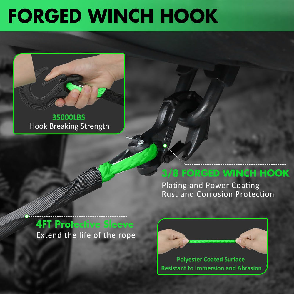 STEGODON forged winch hook attached to rope for secure towing