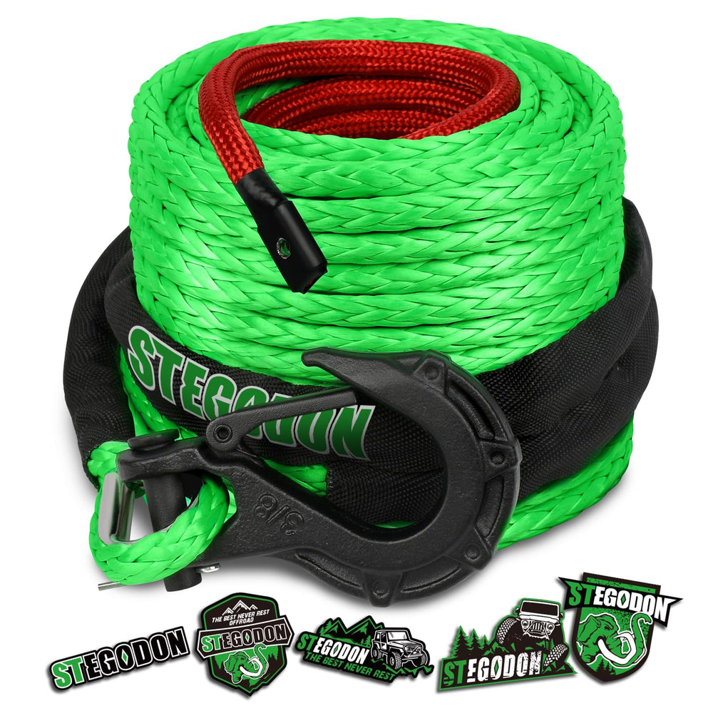 STEGODON 3/8 inch x 85 ft synthetic winch rope showing high strength for off-road recovery