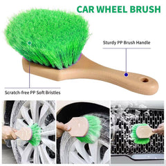 Stemni wheel and tire brush cleans crevices on wheels.