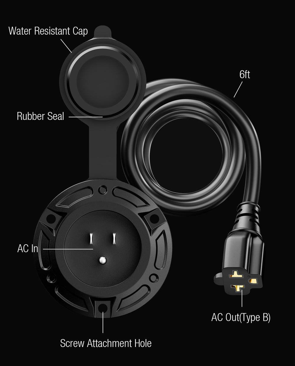 Stio 6ft extension cord extended for flexible shore power.