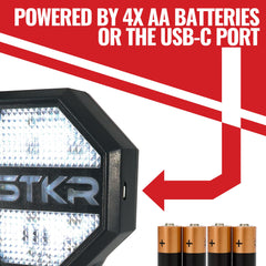 STKR Concepts simple wall-mount provides driver-visible parking guidance.