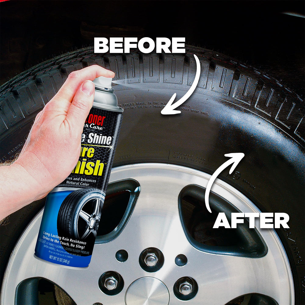 Stoner Car Care More Shine Tire Finish dries to touch for quick, clean results