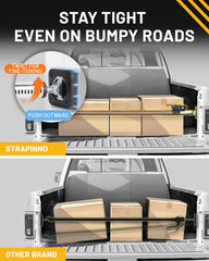 Strapinno cargo bar installed in a truck bed preventing cargo movement during transit.