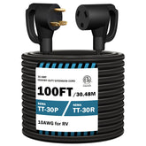 Stright 100ft RV extension cord TT-30P male plug for durable outdoor power access