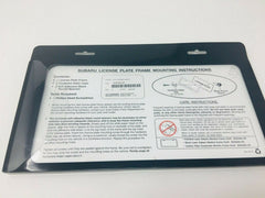 Subaru logo license frame installed on a vehicle, highlighting the stainless finish and clean fit.