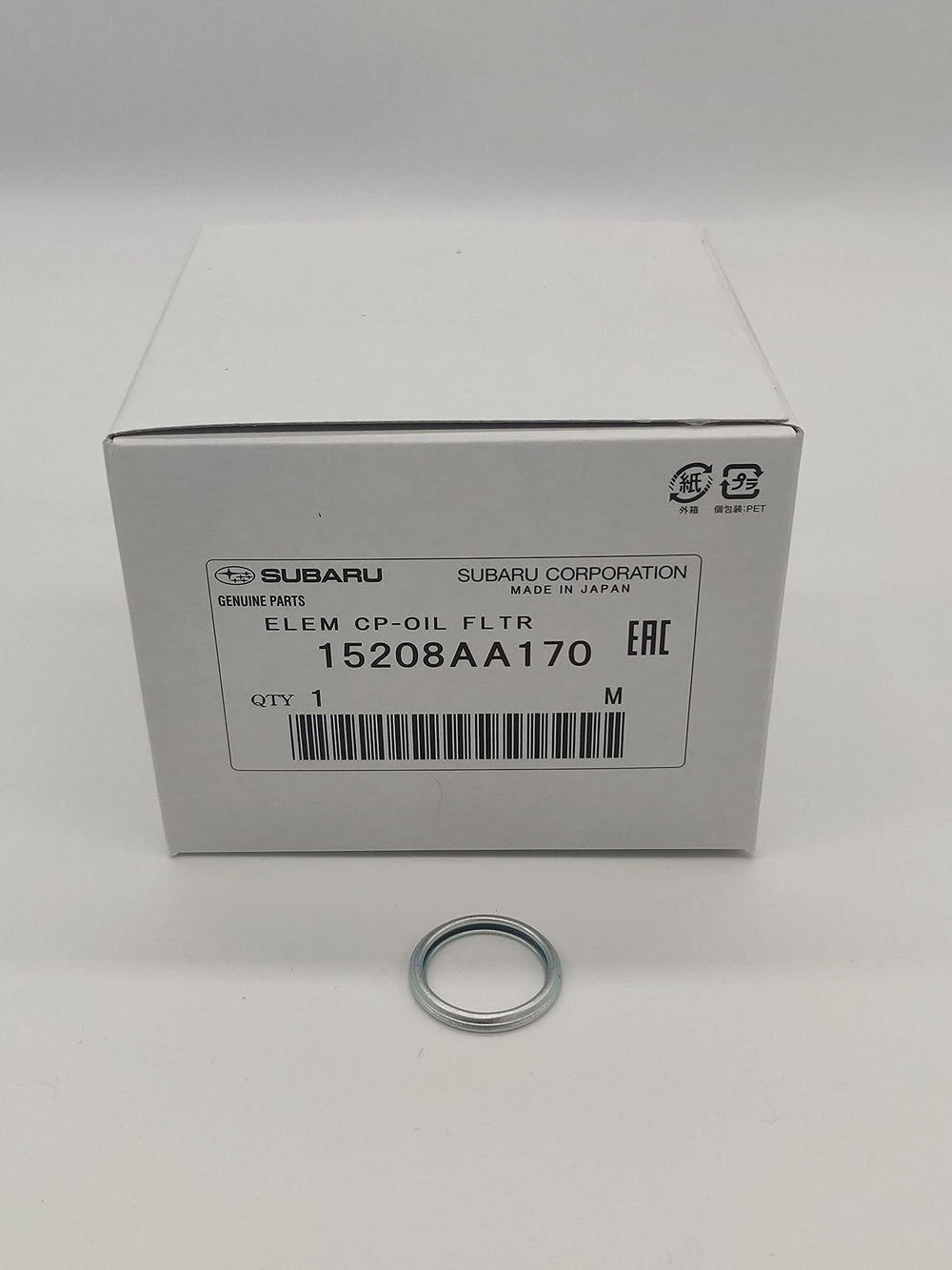 Subaru oil filter 15208AA170 with crush gasket for engine filtration and reliable seal.