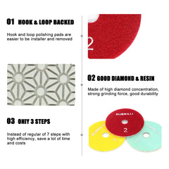 SUBRILLI 4-inch diamond polishing pads on travertine for refined finish
