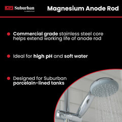 Close-up of Suburban porcelain-lined tank showing magnesium rod compatibility and fit