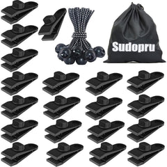 Sudopru all-in-one secure grip kit with tarp clips and bag for reliable, wind-resistant tents and covers.