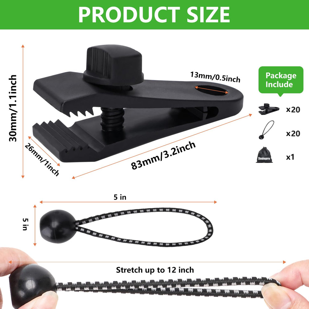 Sudopru tarp clips in heavy-duty wind setup provide secure, flap-free tarps.