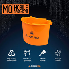 Suds Lab detailer caddy attaches to any bucket for flexible setup